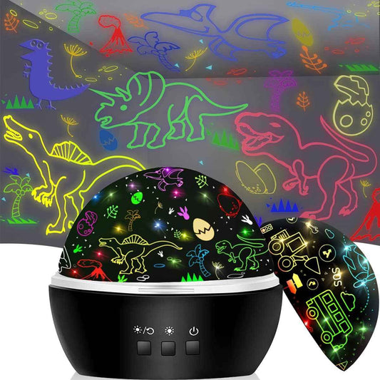 MINGKIDS Dinosaur and Truck Projector Night Light – Safe Bedroom Ceiling Lamp for Toddlers and Young Children