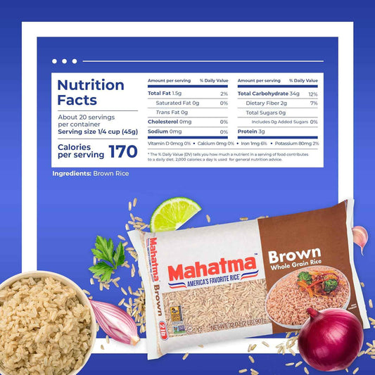 Mahatma Brown Rice 2 lb Bag for Mindful Meal Prep, Whole-Grain Pantry Staple for Nutritious Home Cooking