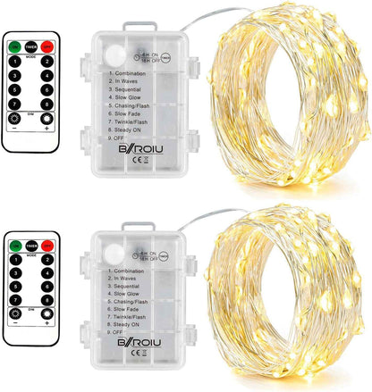Brightown Battery Fairy Lights – Portable Silver Wire String Lights for Patio, Porch and Outdoor Dining
