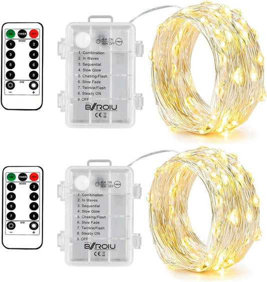 Brightown Battery Fairy Lights – Portable Silver Wire String Lights for Patio, Porch and Outdoor Dining