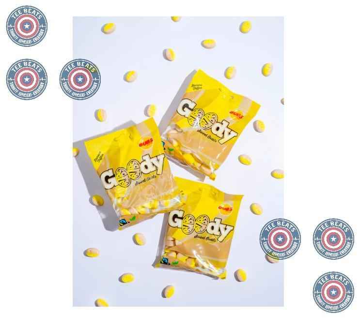 Bubs Goody Sweet Ovals Banana Caramel – Gelatine-Free Kids' Snack Bags for Lunchboxes and Playdates, 2 x 90g