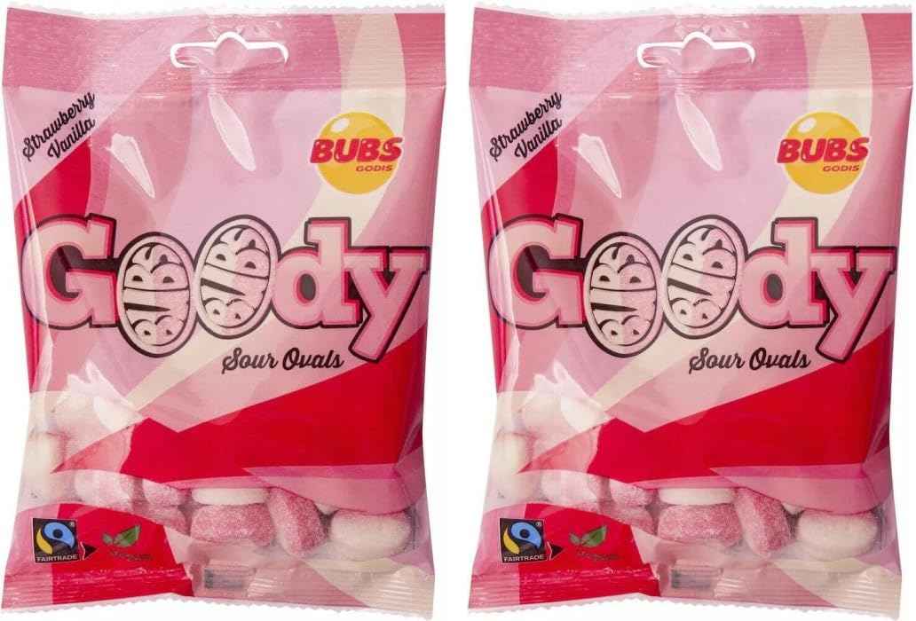 Bubs Godis Strawberry Vanilla Oval Candy – Sealed Twin Pack Chewy Sweets for Road Trips and Travel Snack Bags