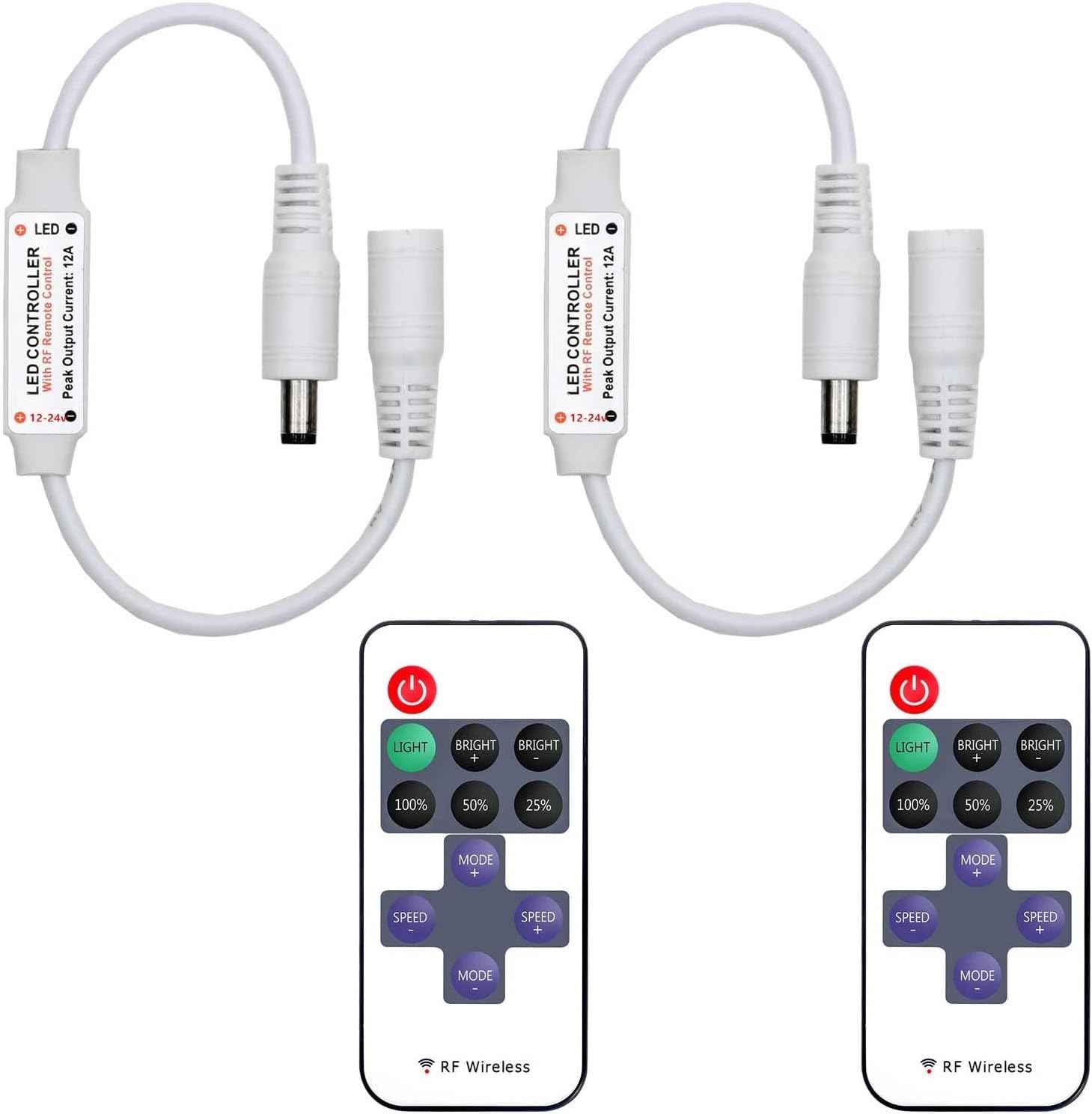 Aubric LED Strip Dimmer 2-Pack – Clean White Remote Controller for Uncluttered Single Color Strip Setups