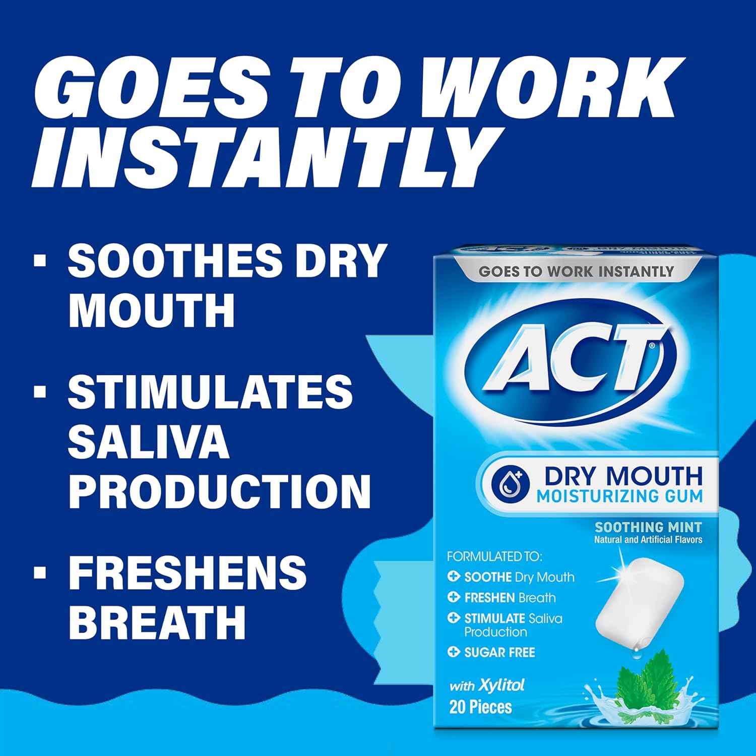 ACT Dry Mouth Gum – Travel Bag Companion for Flight and Road Trip Hydration, Soothing Mint