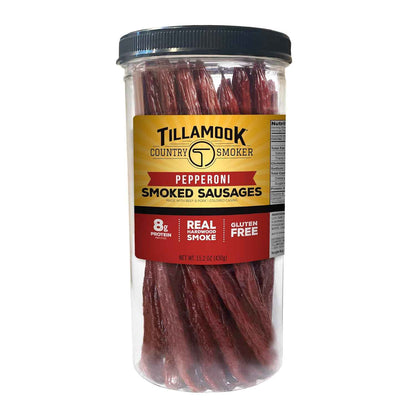 Tillamook Country Smoker Pepperoni Sticks – Office Desk Snack with 8g Protein for Long Workdays, 20-Count Resealable Jar