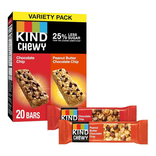 KIND Chewy Granola Bars, Kids Lunchbox Snack Variety Pack, 20 Count Gluten Free Bars for School