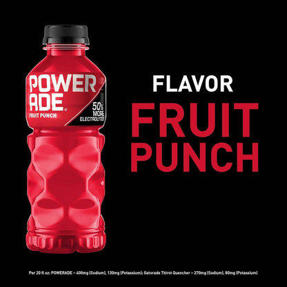 Powerade Fruit Punch – Electrolyte Replenishment for Post-Workout Recovery and Self-Care, 20oz 8 Pack