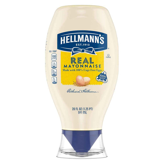 Hellmann's Real Mayonnaise Squeeze Bottle – Family Friendly Mayo for Kid Lunch Boxes and Sandwiches, 20 oz