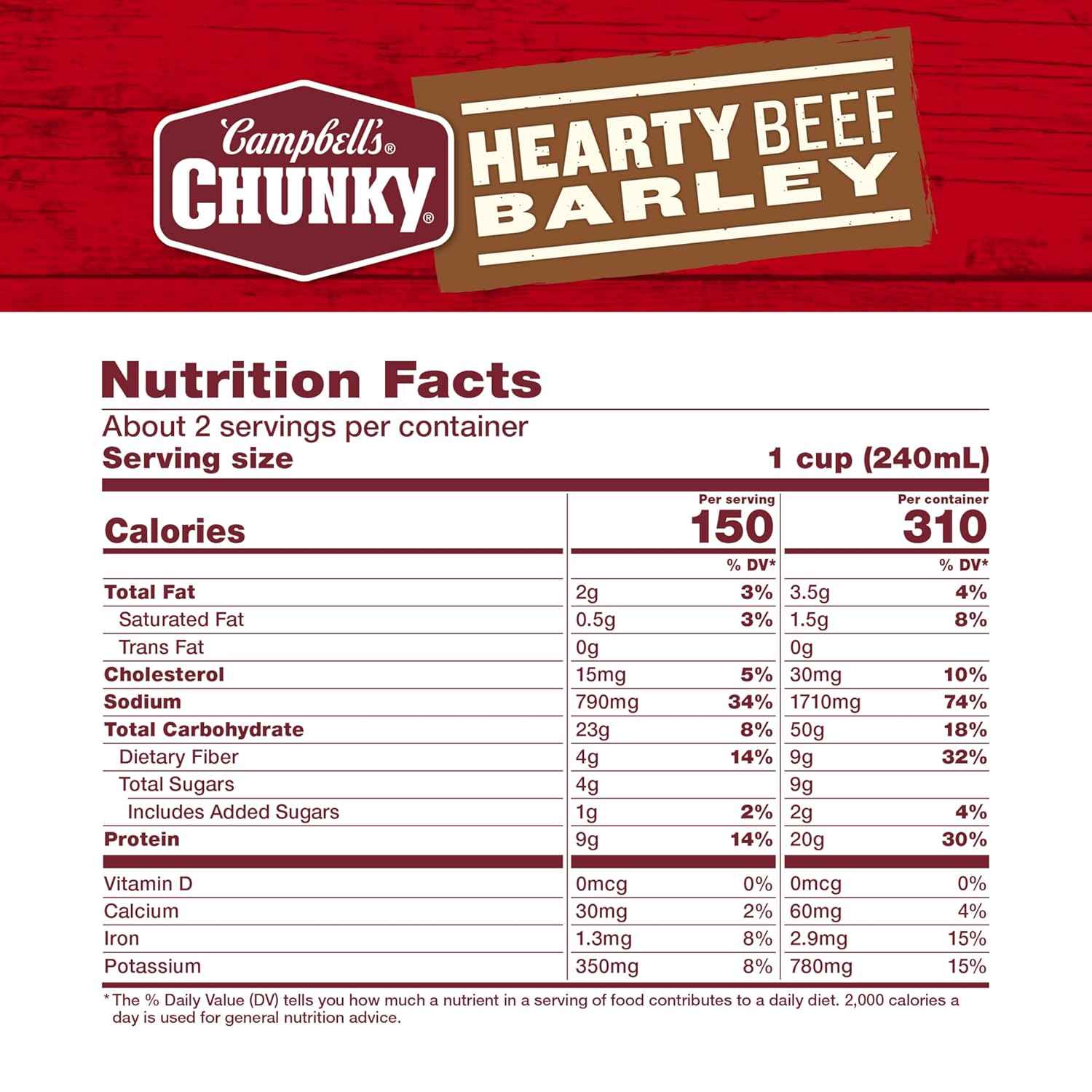 Campbell's Chunky Hearty Beef and Barley Soup, 18.8 Oz Can – Fast Heat-and-Eat Lunch for Office Breaks
