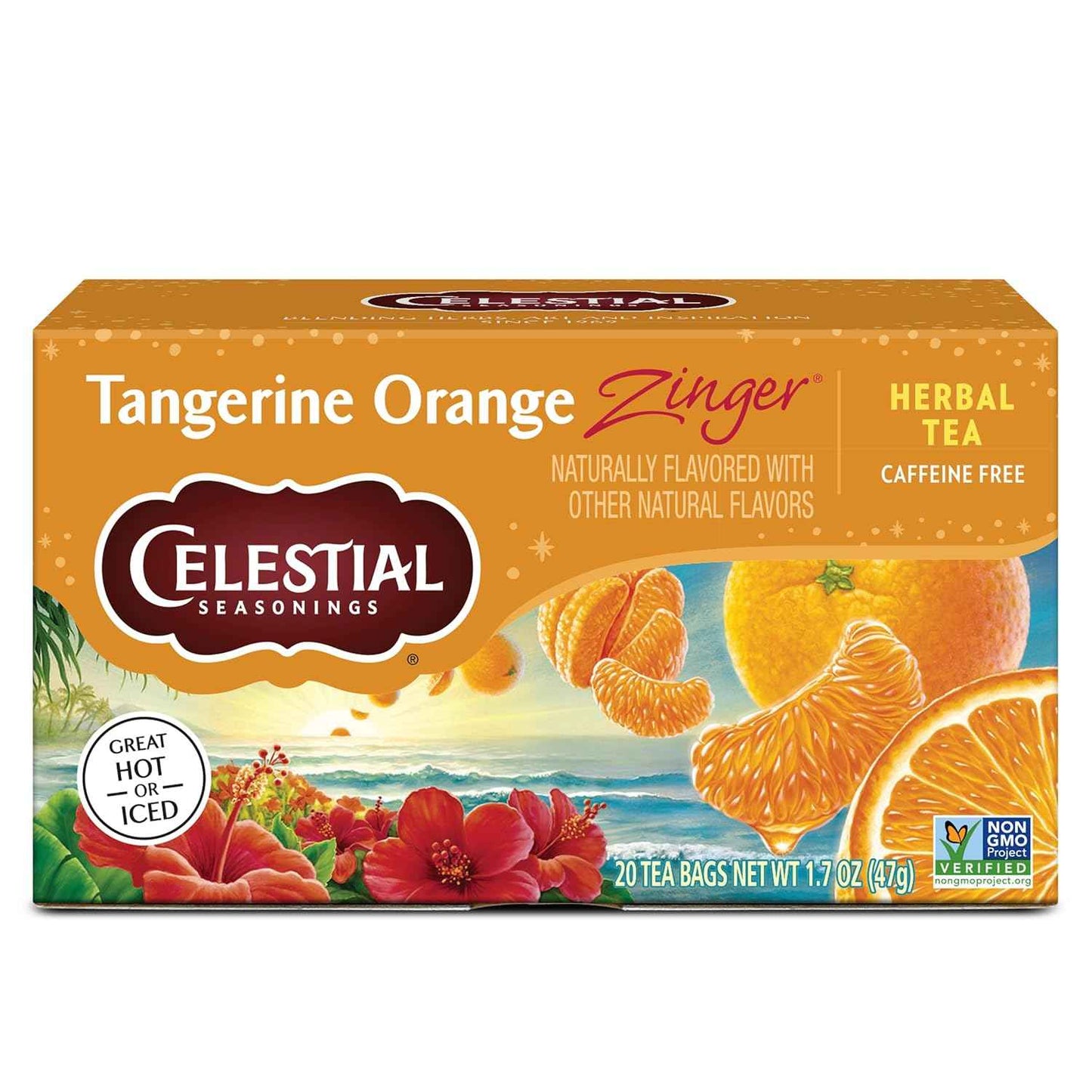 Celestial Seasonings Tangerine Orange Zinger Herbal Tea – Iced Herbal Brew for Patio Summer Entertaining, 20 Bags