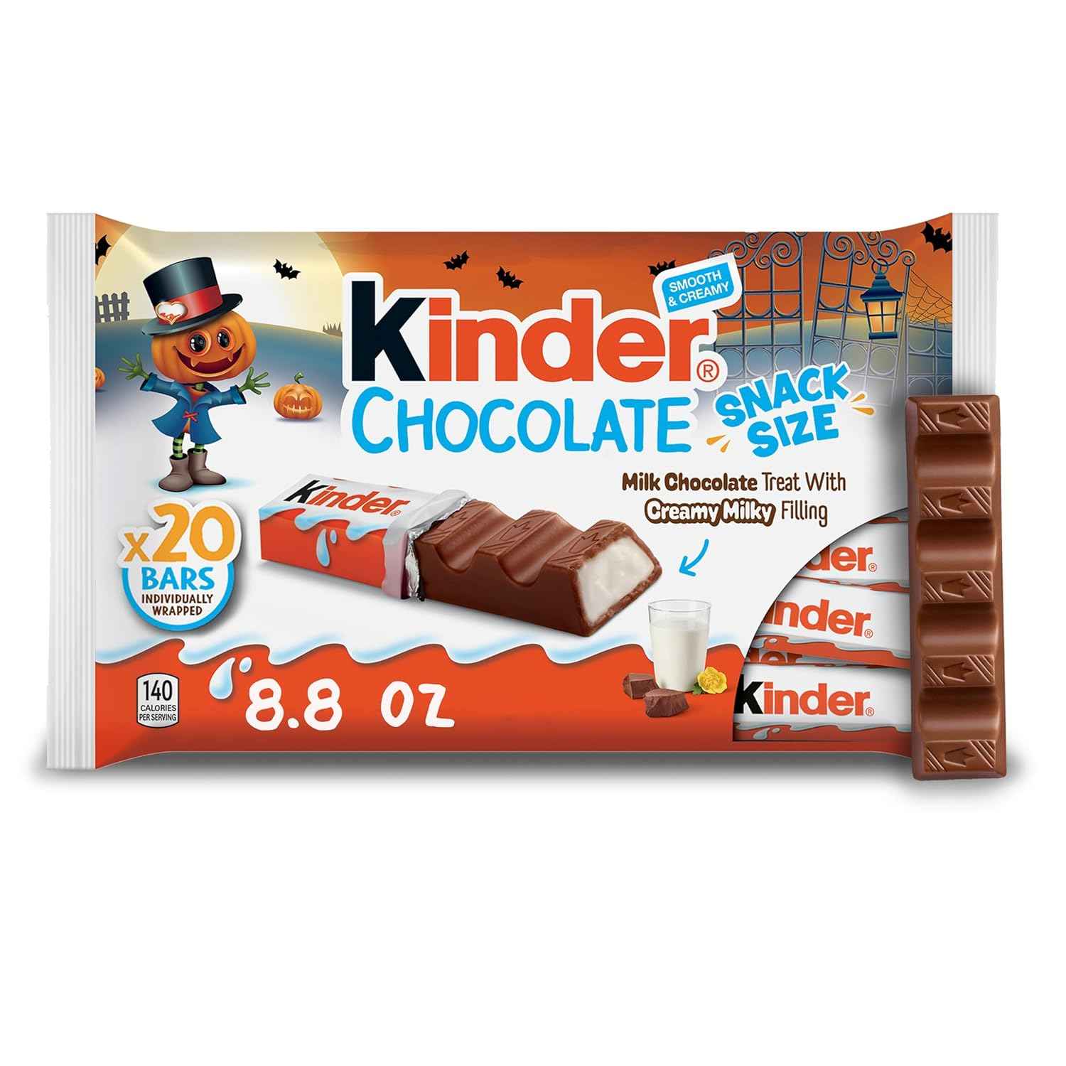 Kinder Chocolate Snack Size Bars – Individually Wrapped Milk Chocolate Treats for Kids Lunch Boxes and School Snacks, 20 Count, 8.8 oz
