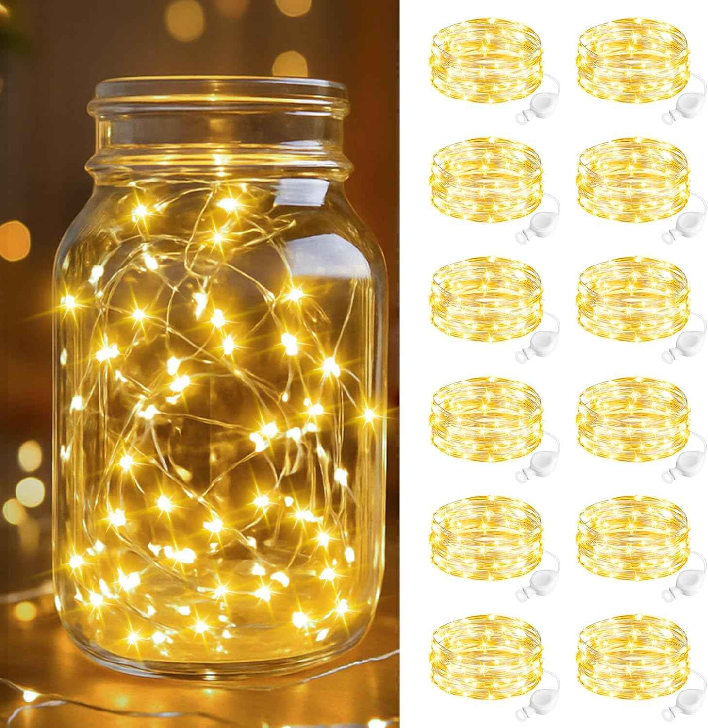 btfarm Fairy Lights 12 Pack – Thoughtful Birthday Gift for Her, Battery Operated Mason Jar Lights for Bedroom and Cozy Home Moments