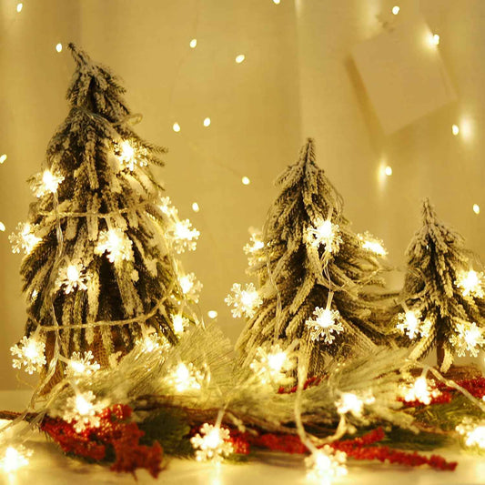 LuminHaus Snowflake String Lights – Clean Scandinavian Home Accent, Warm White LED Lights for Neutral Interiors