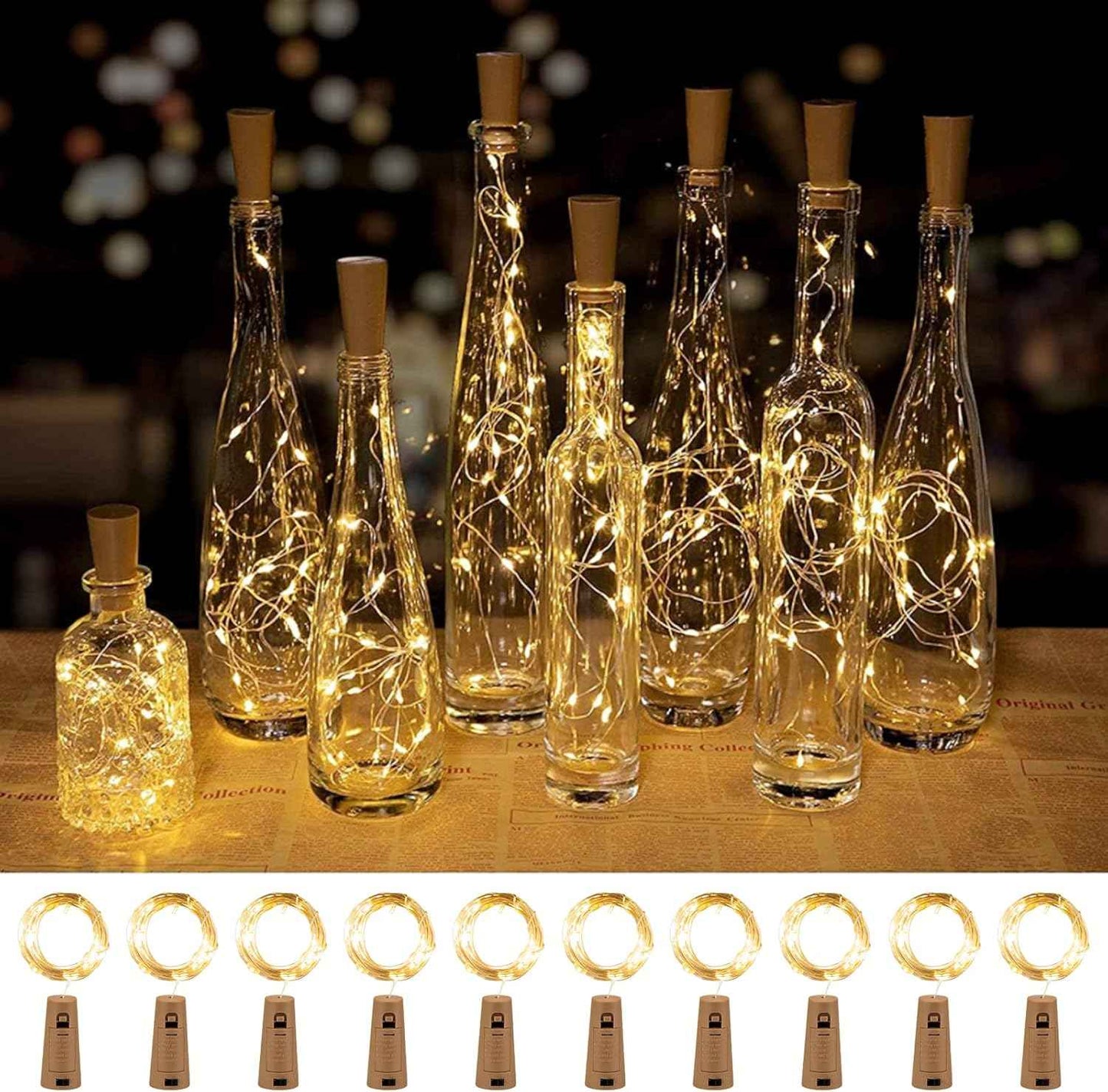 Brightown Flameless Cork Bottle Lights – Kid and Pet Safe LED String, Cool-Touch Battery Fairy Lights for Family Homes
