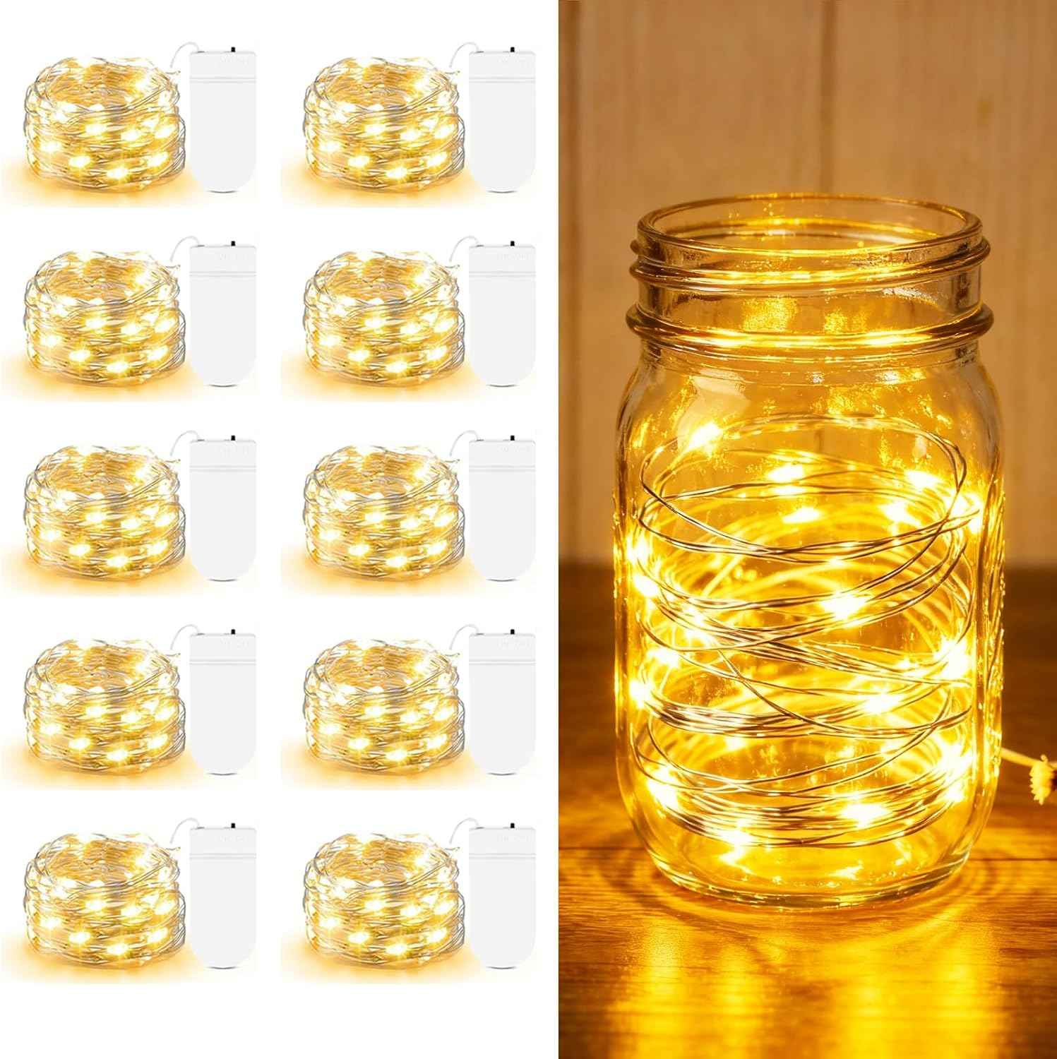 Glowia Fairy Lights Battery Operated – 10 Pack Ready to Gift Set of 7ft 20 LED String Lights for Brides-to-Be and DIY Craft Lovers, Warm White