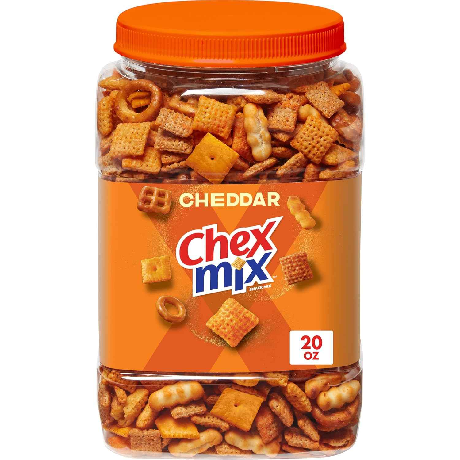 Chex Mix Cheddar Snack Mix Tub – Family-Sized Tub for Playdates, School Snacks, and Lunchbox Variety, 20 oz