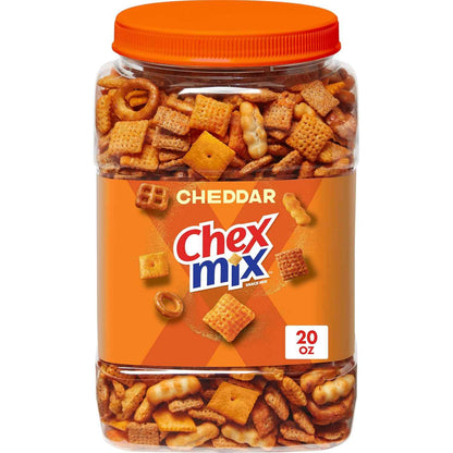 Chex Mix Cheddar Snack Mix Tub – Family-Sized Tub for Playdates, School Snacks, and Lunchbox Variety, 20 oz