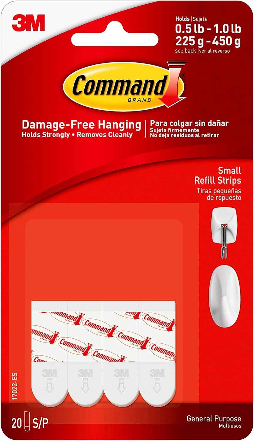 Command Small Refill Strips – Removable Wall Adhesive for Living Room Picture Displays and Holiday Decorating