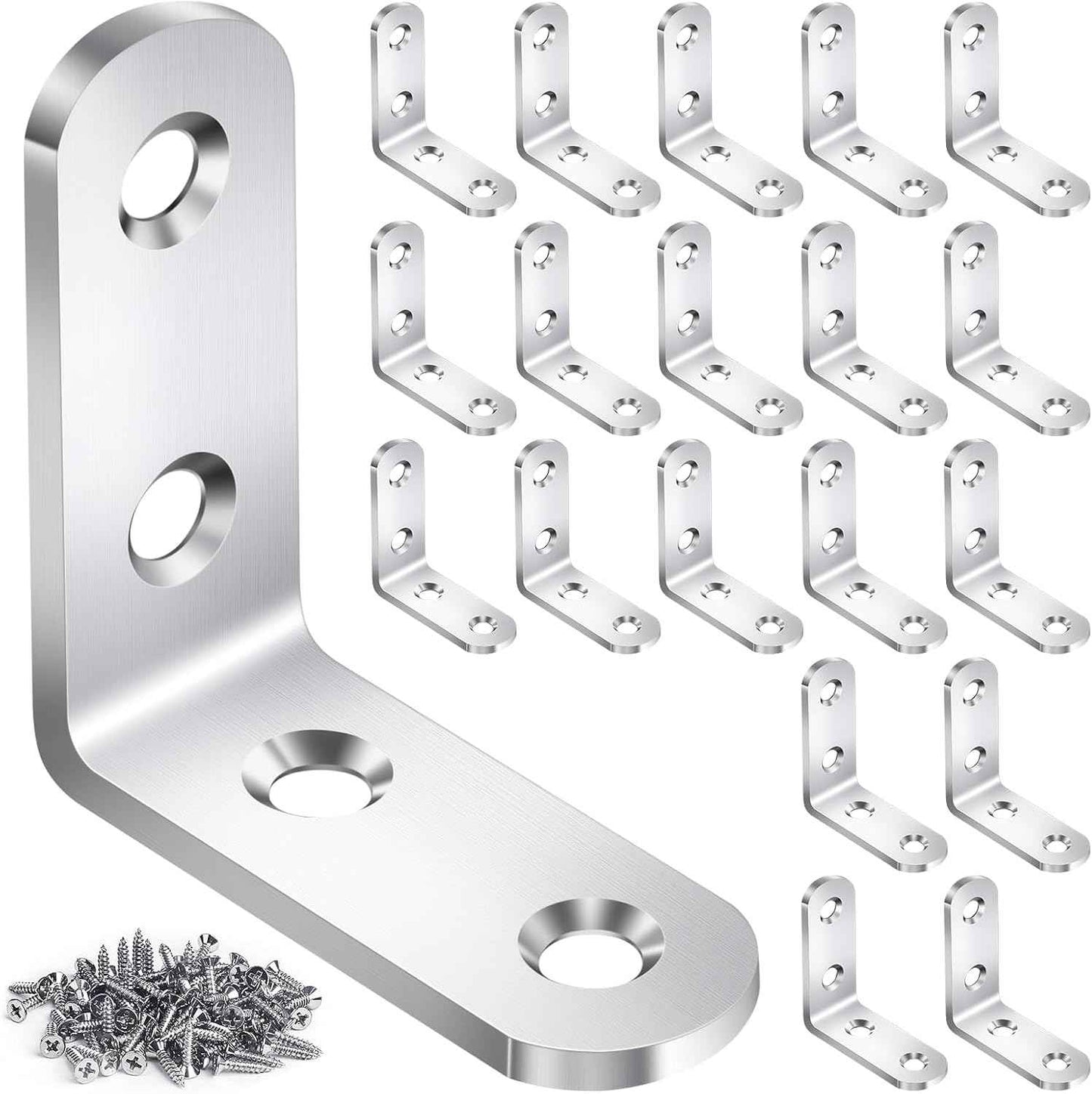 SleekFix L Bracket Corner Brace Set - Heavy-Duty 20 Pack for Sturdy Home Office Desks, Workstation Shelves and Study Corner Builds