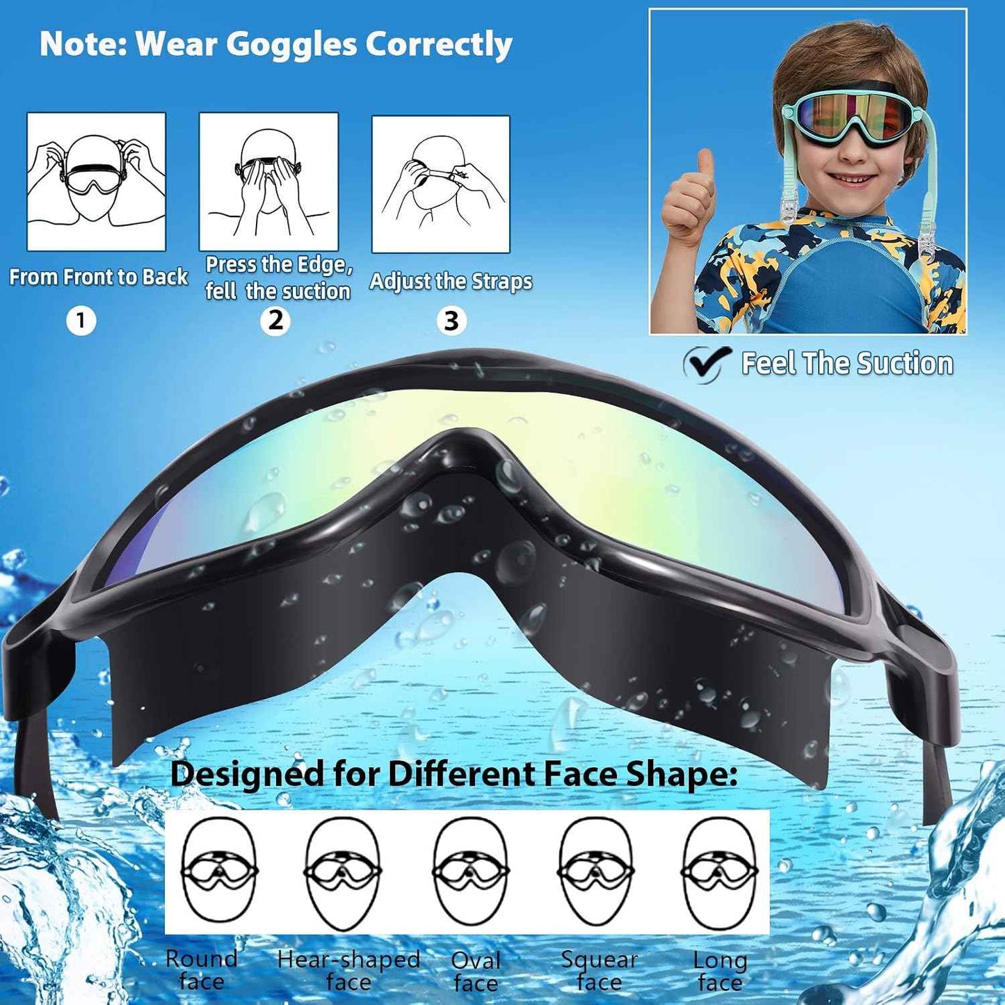 Seago Swim Goggles 2 Pack – Kids Swim Goggles for Ages 3-14, Anti-Fog Pool Gear for Swim Lessons and Backyard Fun