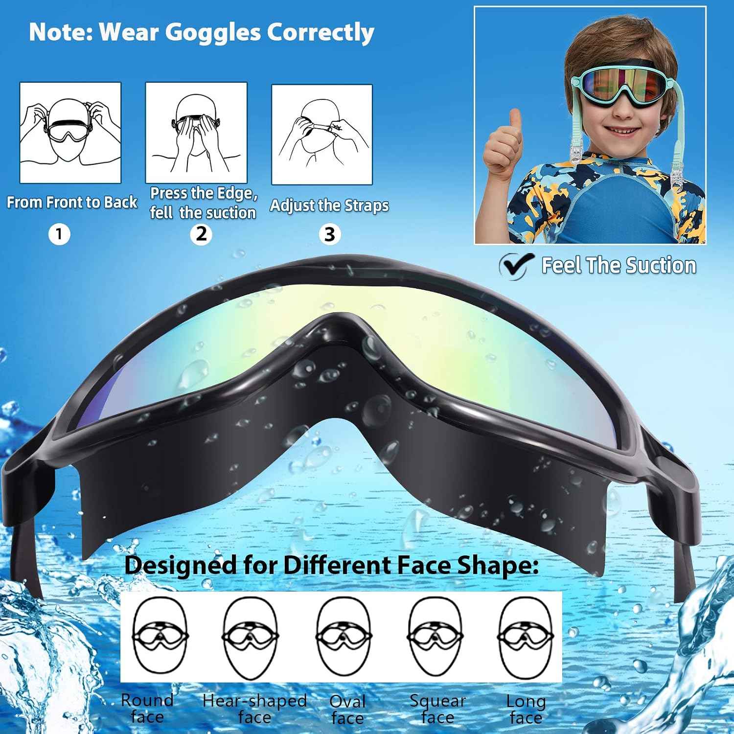 Seago Swim Goggles 2 Pack – Kids Swim Goggles for Ages 3-14, Anti-Fog Pool Gear for Swim Lessons and Backyard Fun