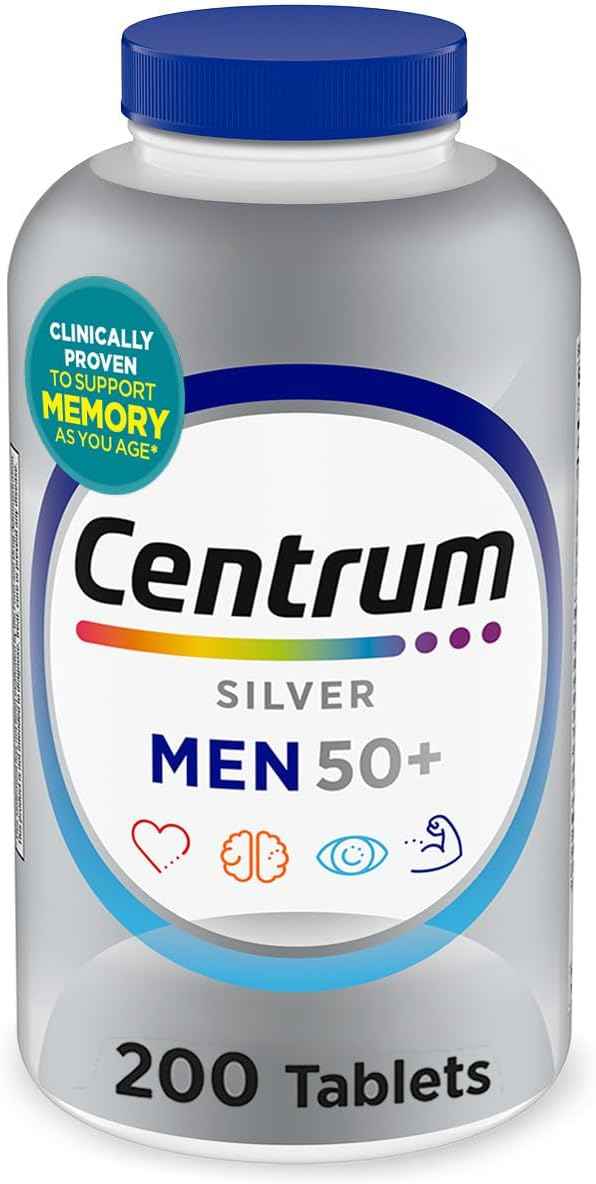 Centrum Silver Men's 50+ Multivitamin with Vitamin D3, B-Vitamins, Zinc for Memory and Cognition - 200 Tablets
