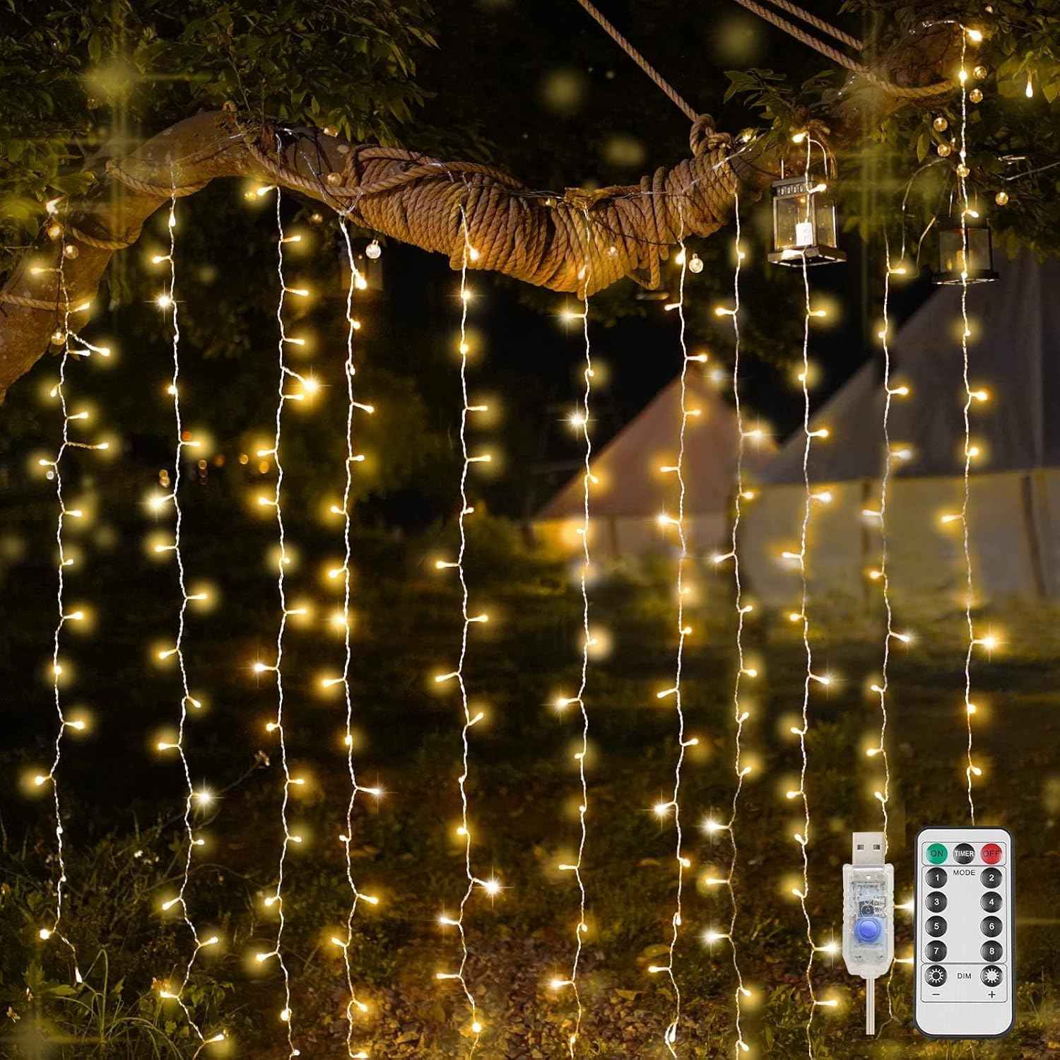 suddus Curtain Lights Birthday Gift for Her – 200 LED Warm White Bedroom Decor with Remote and Timer