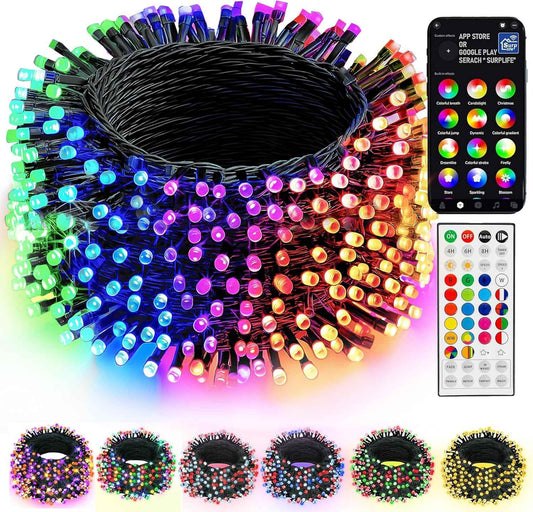 Dazzle Bright Smart Color Changing Christmas Lights – Portable Camping and Garden Decor, 200 LED App Controlled String Lights for Open Air Ambiance