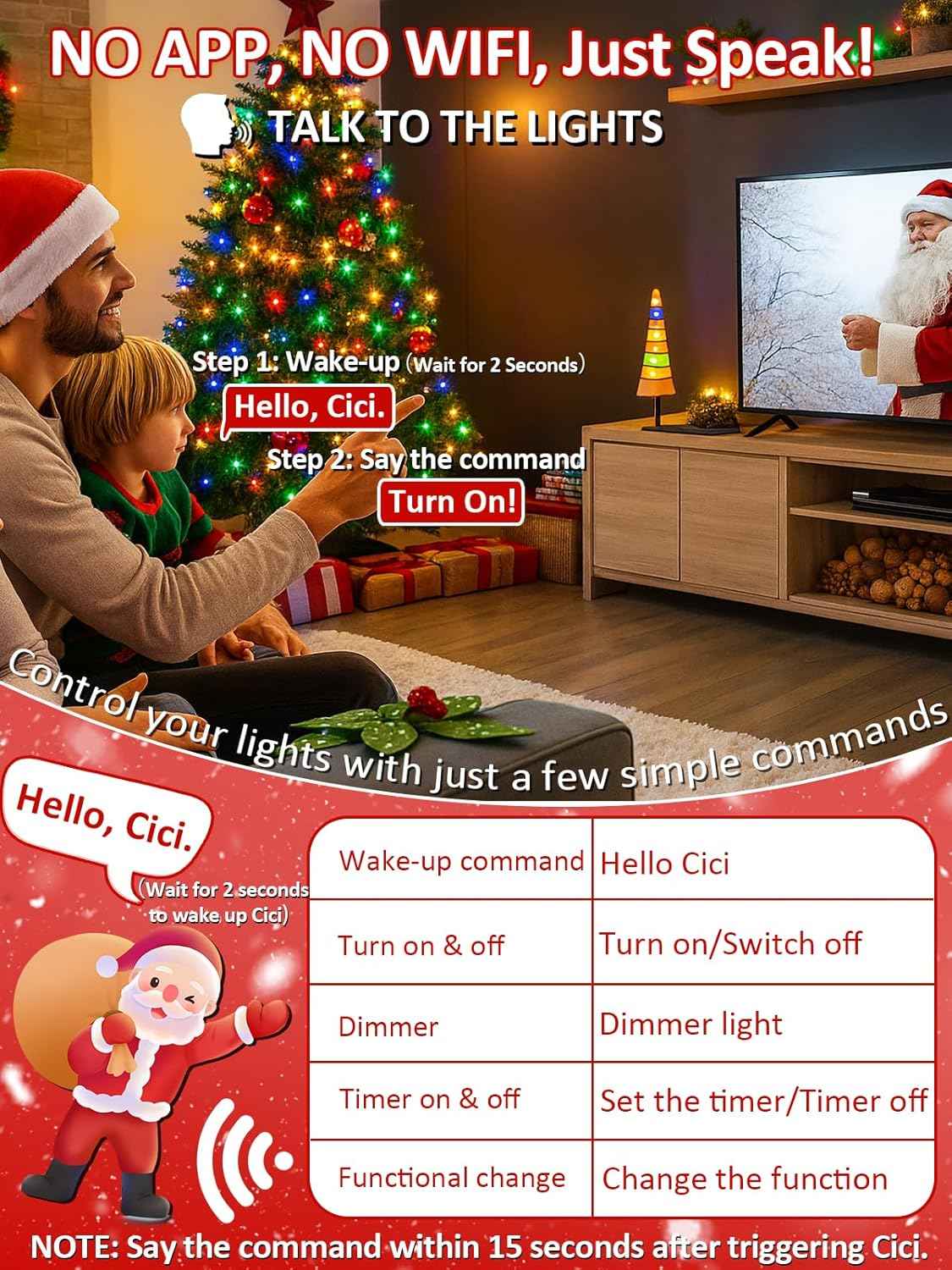 Cici Voice Controlled Christmas Lights – Thoughtful Housewarming Gift for Tech Lovers, No App Required
