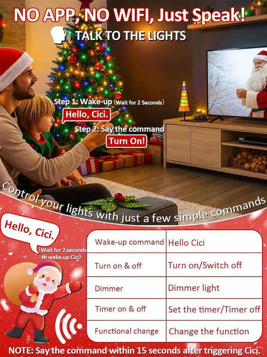 Cici Voice Controlled Christmas Lights – Thoughtful Housewarming Gift for Tech Lovers, No App Required