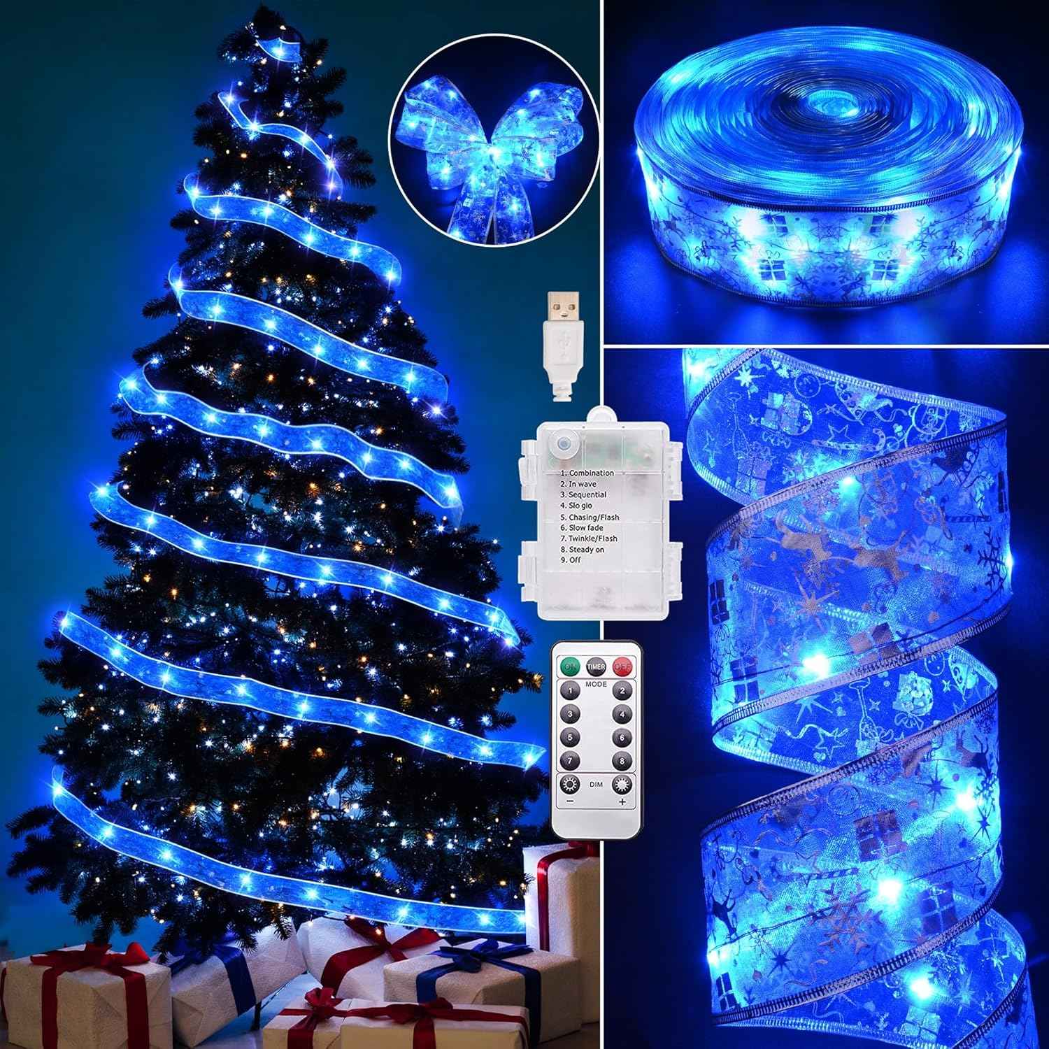 Otomix 66ft Sheer Ribbon Garland Lights – Clean Understated Christmas Decor for Modern Minimalist Home