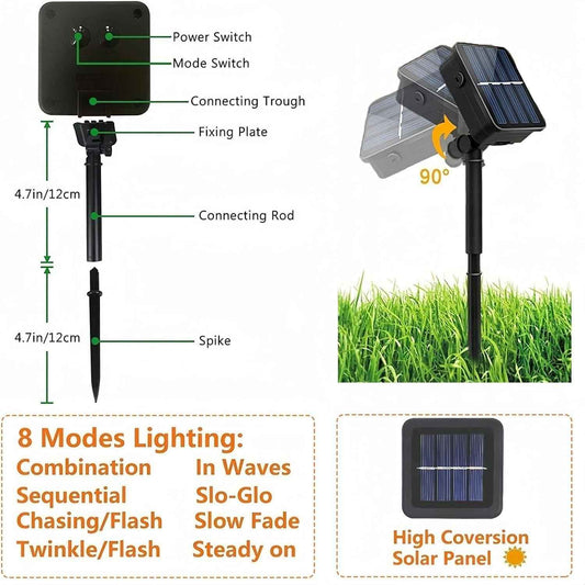 Lumimuse 2-Pack Solar String Lights – 200 LED Green Wire Outdoor Decor for Pergola, Porch and Fence Line, IP65 Weatherproof for Rain or Snow