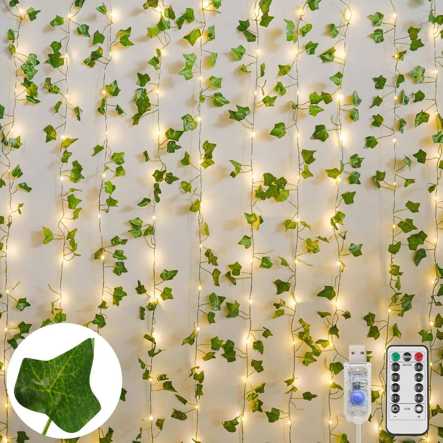 suddus Vine Fairy Lights – Thoughtful Birthday Gift for Her, Pre-Lit Ivy Curtain with 8 Modes and Auto Timer