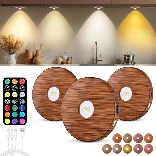 LuminAura Puck Lights – Cozy Bedroom Accent Lighting with RGB Color Modes and Dimmable Warm Glow