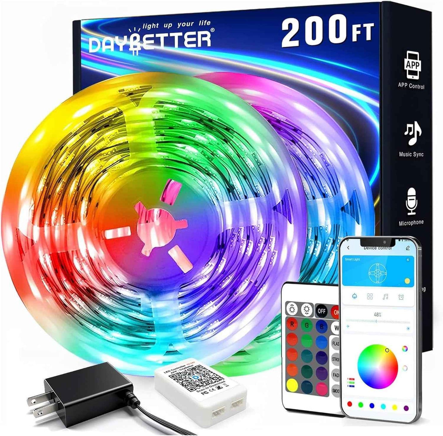 DAYBETTER Smart LED Strip Lights 200ft – Cool-to-Touch Bedroom Lighting for Daughters Room and Playroom with 16 Million Colors