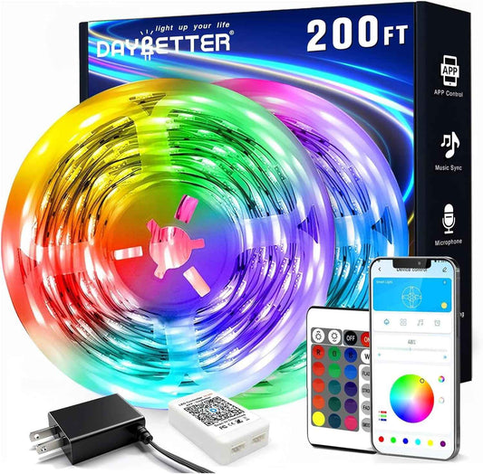 DAYBETTER Smart LED Strip Lights 200ft – Cool-to-Touch Bedroom Lighting for Daughters Room and Playroom with 16 Million Colors