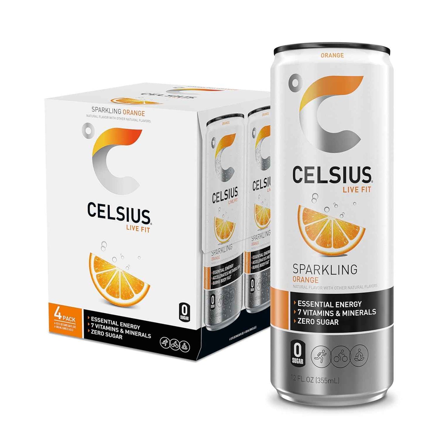 CELSIUS Sparkling Orange Sparkling Citrus Energy – Study Session Fuel for Busy College Students Who Don't Like Coffee, Zero Sugar 12oz Can