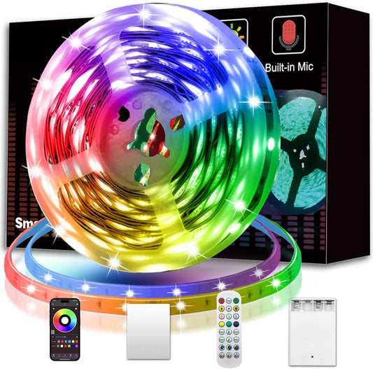 KIKO RGB LED Strip Lights 20ft – Battery-Powered Bedroom Accent Lighting for Cozy Home Ambiance