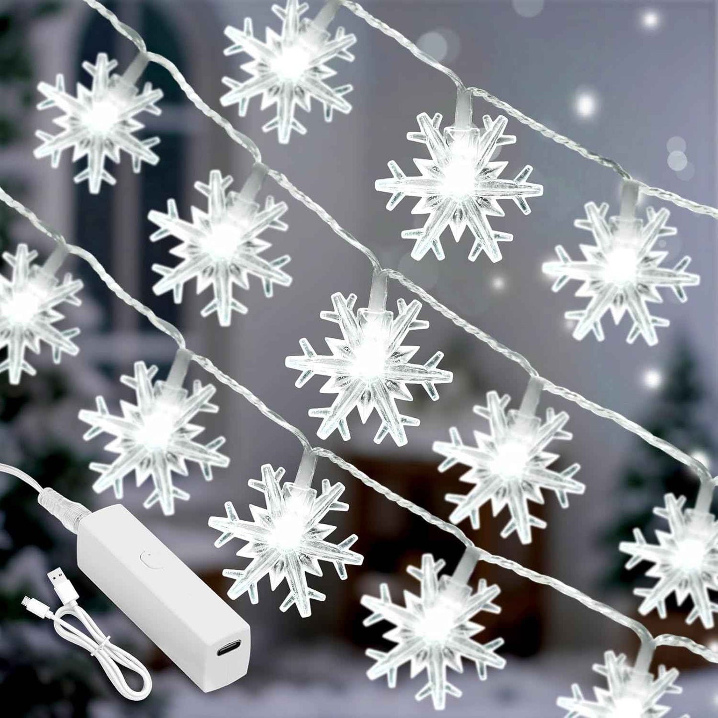 Lakumu Snowflake Fairy Lights 20FT Battery Operated String Lights for Bedroom Aesthetic and Cozy Living Room Decor