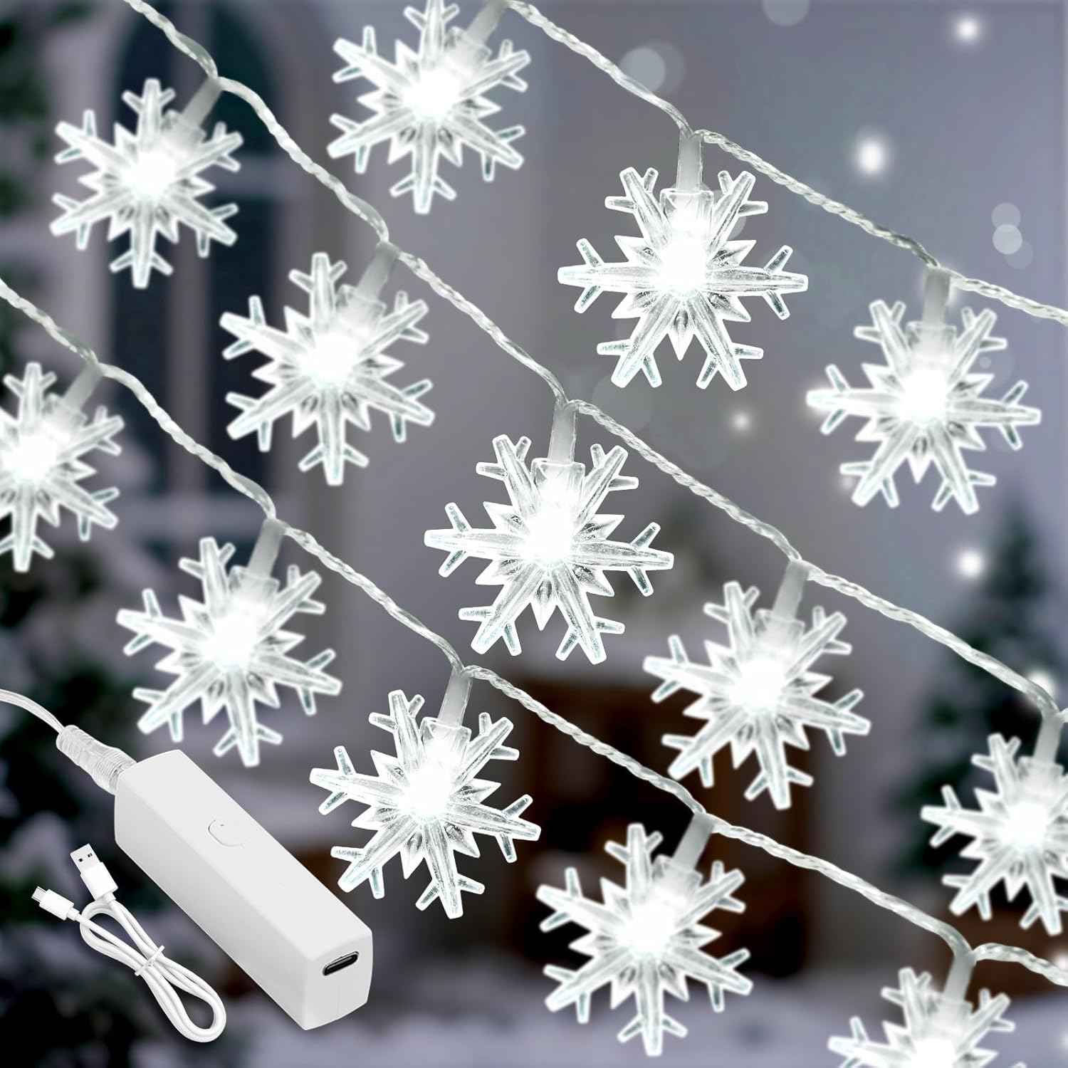 Lakumu Snowflake Fairy Lights 20FT Battery Operated String Lights for Bedroom Aesthetic and Cozy Living Room Decor