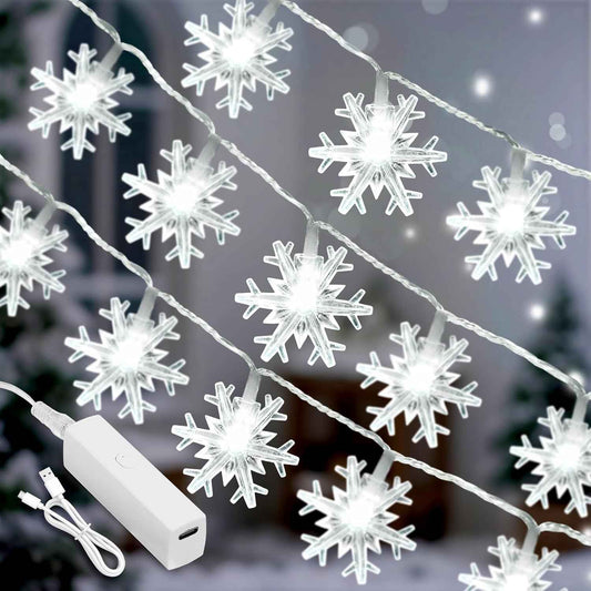 Lakumu Snowflake Fairy Lights 20FT Battery Operated String Lights for Bedroom Aesthetic and Cozy Living Room Decor