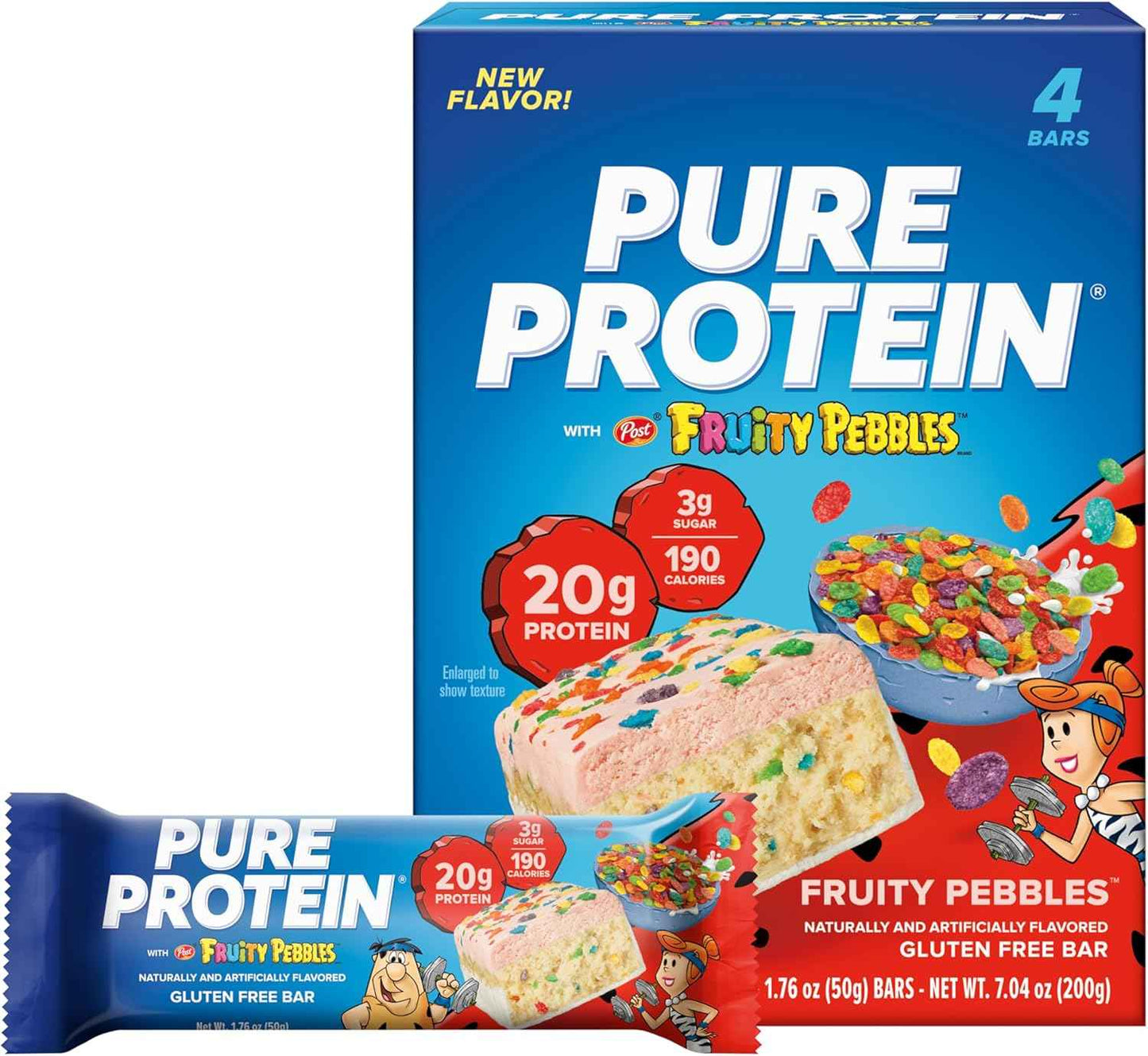 Pure Protein Fruity PEBBLES™ Protein Bar – Lunchbox-Friendly Snack Kids Love, 20g Protein, 3g Sugar