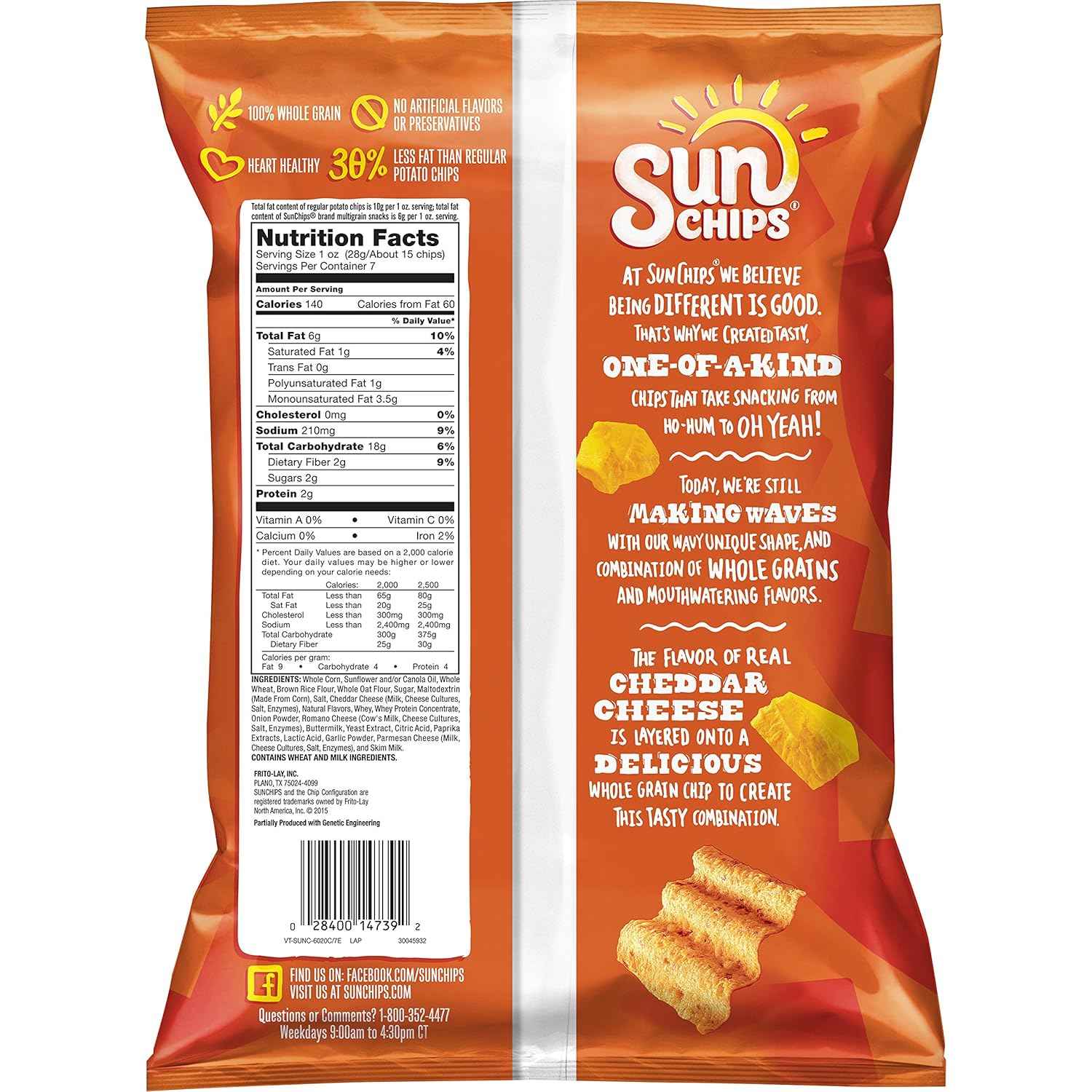 SunChips Harvest Cheddar Multigrain Snacks, 7 oz Whole Grain Mindful Snacking Option for Home Pantry and Office Drawer