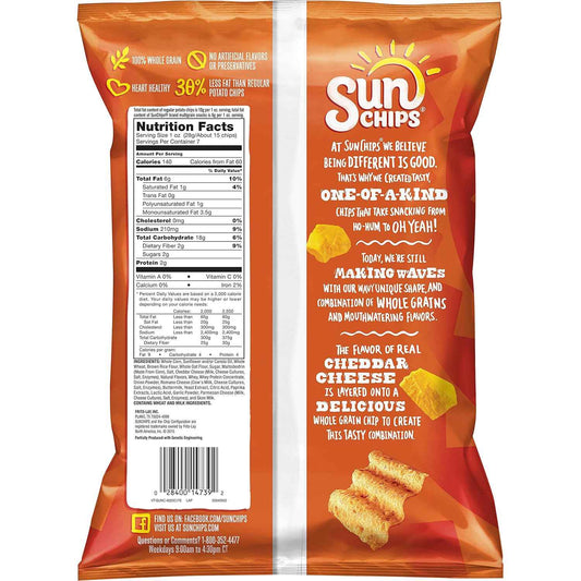 SunChips Harvest Cheddar Multigrain Snacks, 7 oz Whole Grain Mindful Snacking Option for Home Pantry and Office Drawer