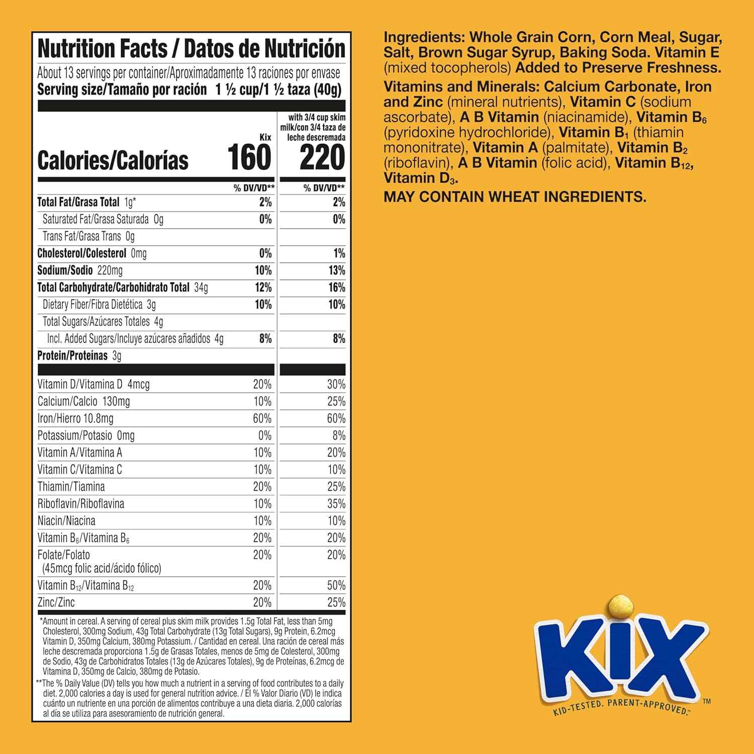 Kix Whole Grain Cereal – Wholesome School Lunchbox Snack for Kids, 18 oz Family Size Box