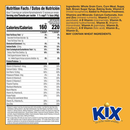 Kix Whole Grain Cereal – Wholesome School Lunchbox Snack for Kids, 18 oz Family Size Box