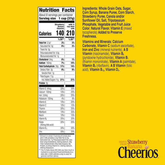 Cheerios Strawberry Banana Cereal – School Lunchbox Safe Gluten Free Snack for Kids, Real Fruit Puree