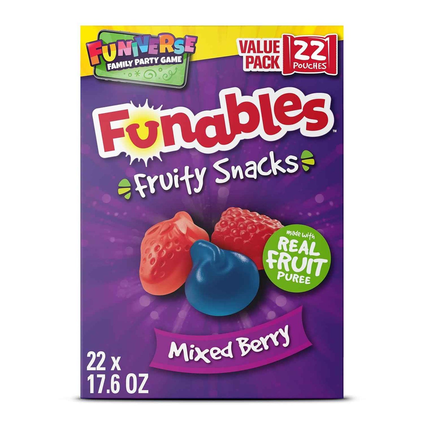 Funables Fruity Snacks Mixed Berry, Grab-and-Go Pouch for School Cafeteria and Study Sessions, 22-Count