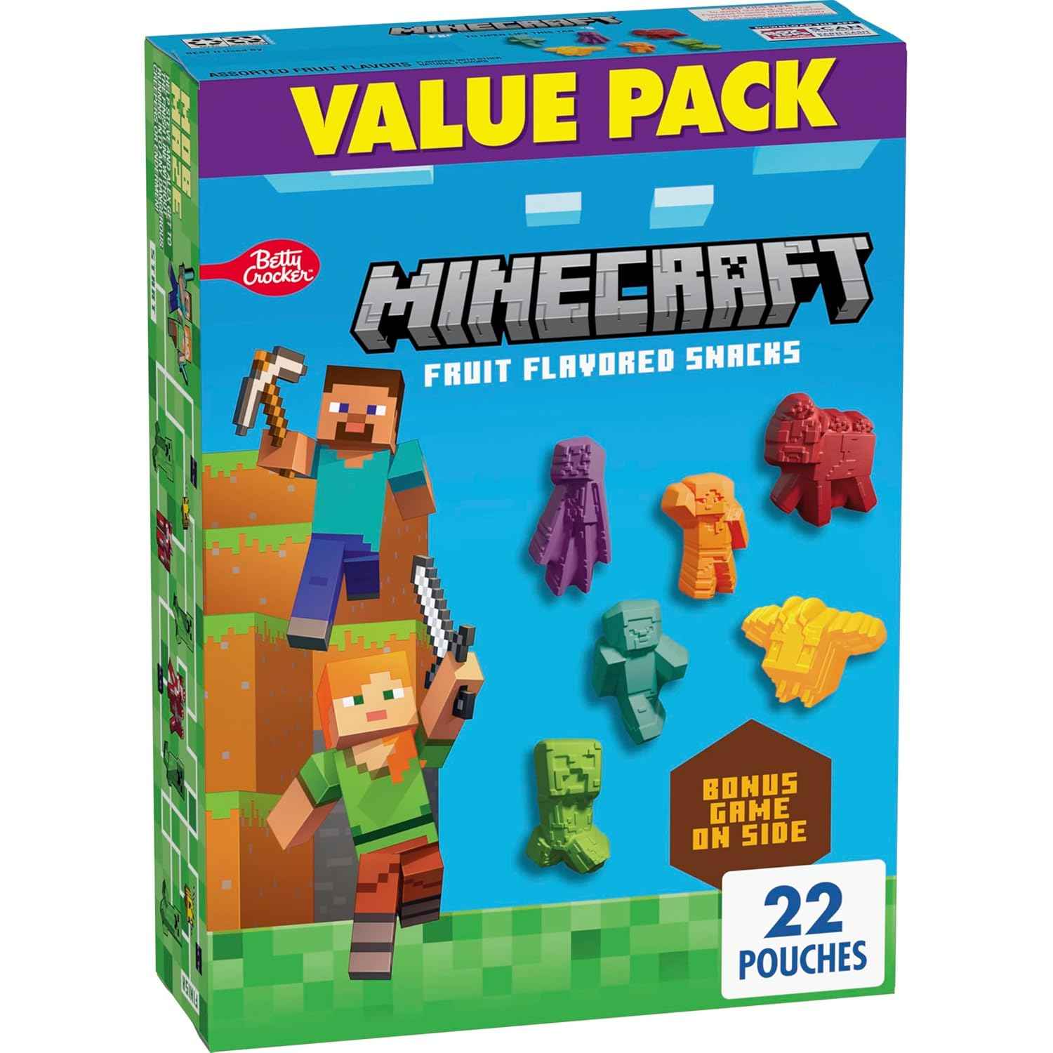 Minecraft Fruit Flavored Snacks – Fat Free Gluten Free School Lunch Box Pouch Pack for Kids