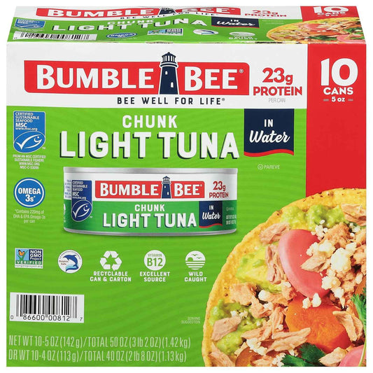 Bumble Bee Chunk Light Tuna in Water – Lean Protein Staple for Your High-Protein Meal Prep Fridge, 5 oz Cans